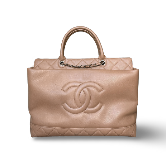 Chanel Classic Caviar Soft CC Top Handle Medium Tote - GHW / Beige