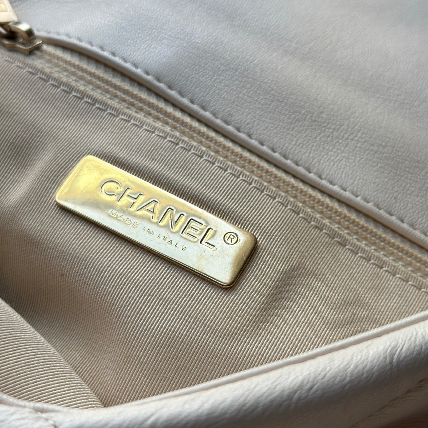 Chanel Goatskin Quilted Medium 19 Flap Bag - GHW / Beige