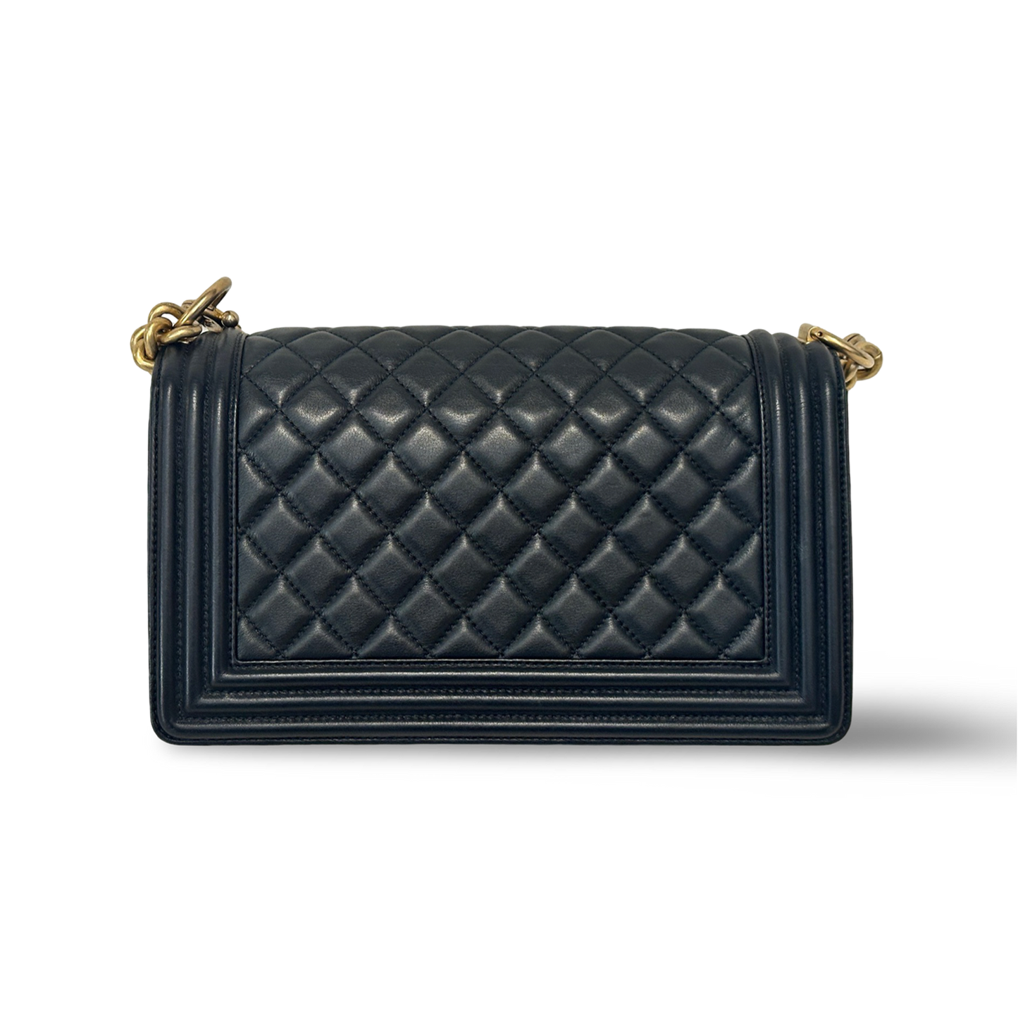 Chanel Lambskin Boy Medium Logo Top Handle - GHW / Black