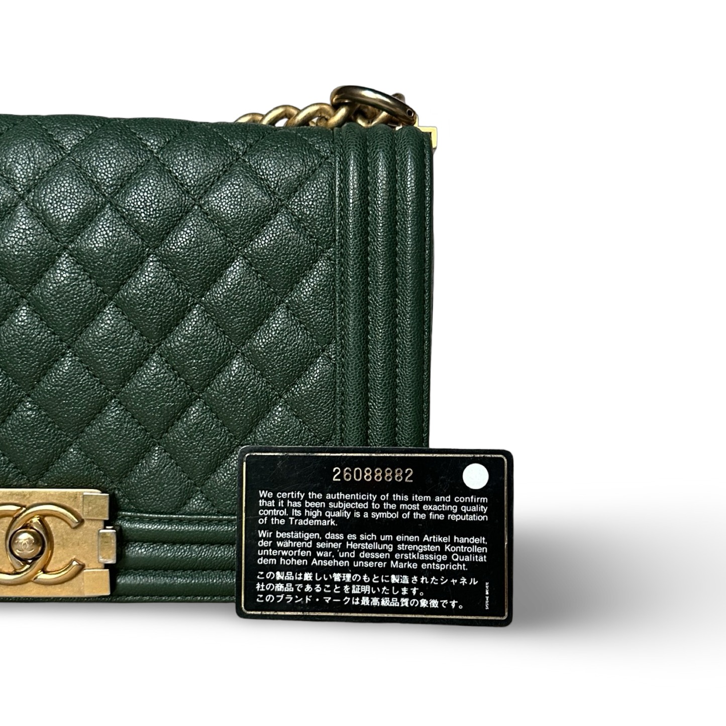 Chsnel Quilted Caviar Medium Boy Bag - GHW / Green