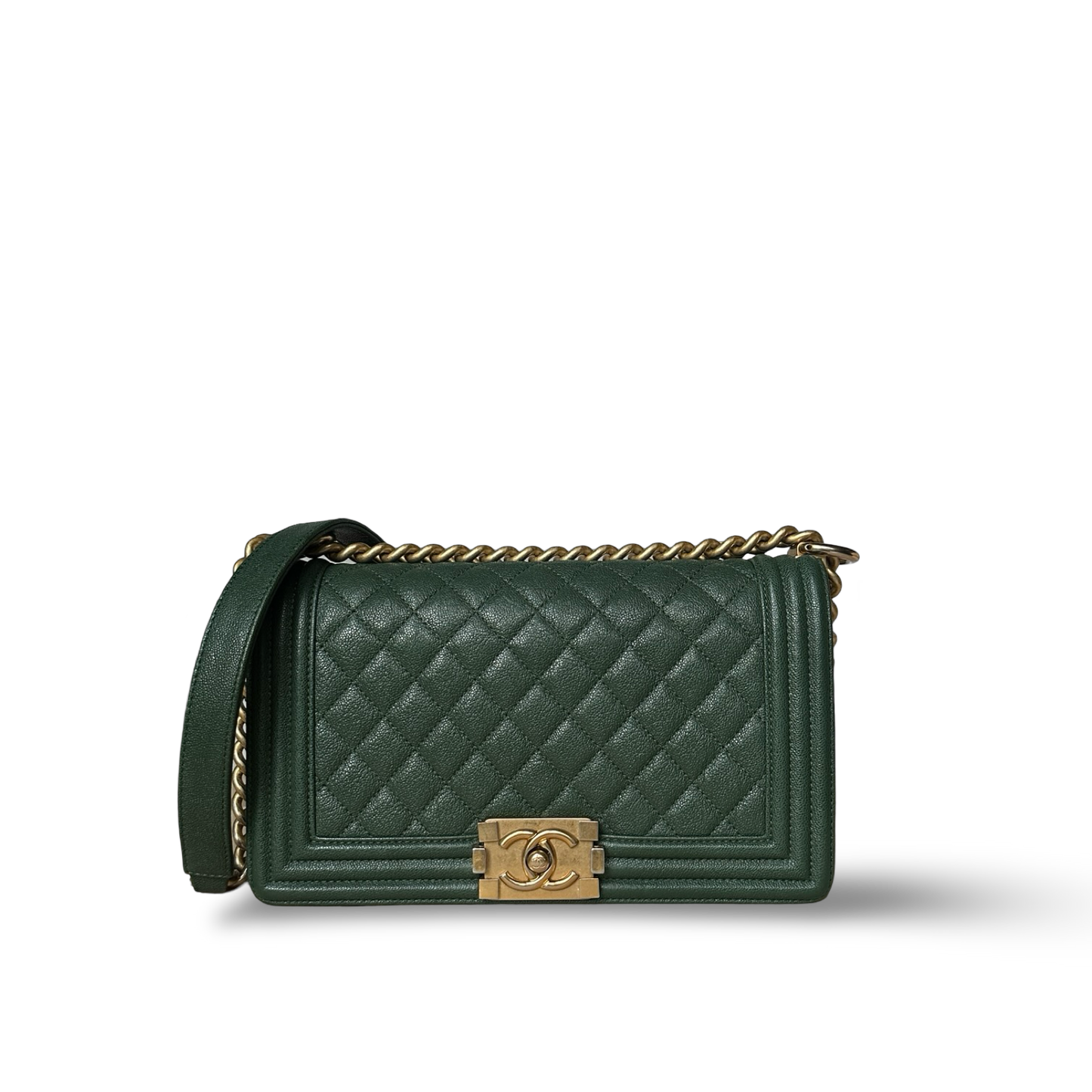 Chsnel Quilted Caviar Medium Boy Bag - GHW / Green