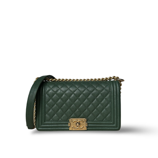 Chsnel Quilted Caviar Medium Boy Bag - GHW / Green