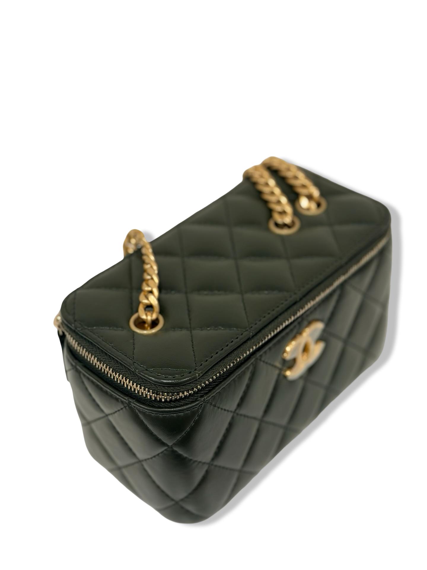 Chanel Quilted Lambskin Small Vanity Case - GHW / Olive Green
