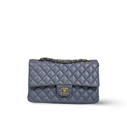 Chanel Classic Lambskin Medium Double Flap Sliver Ash Blue