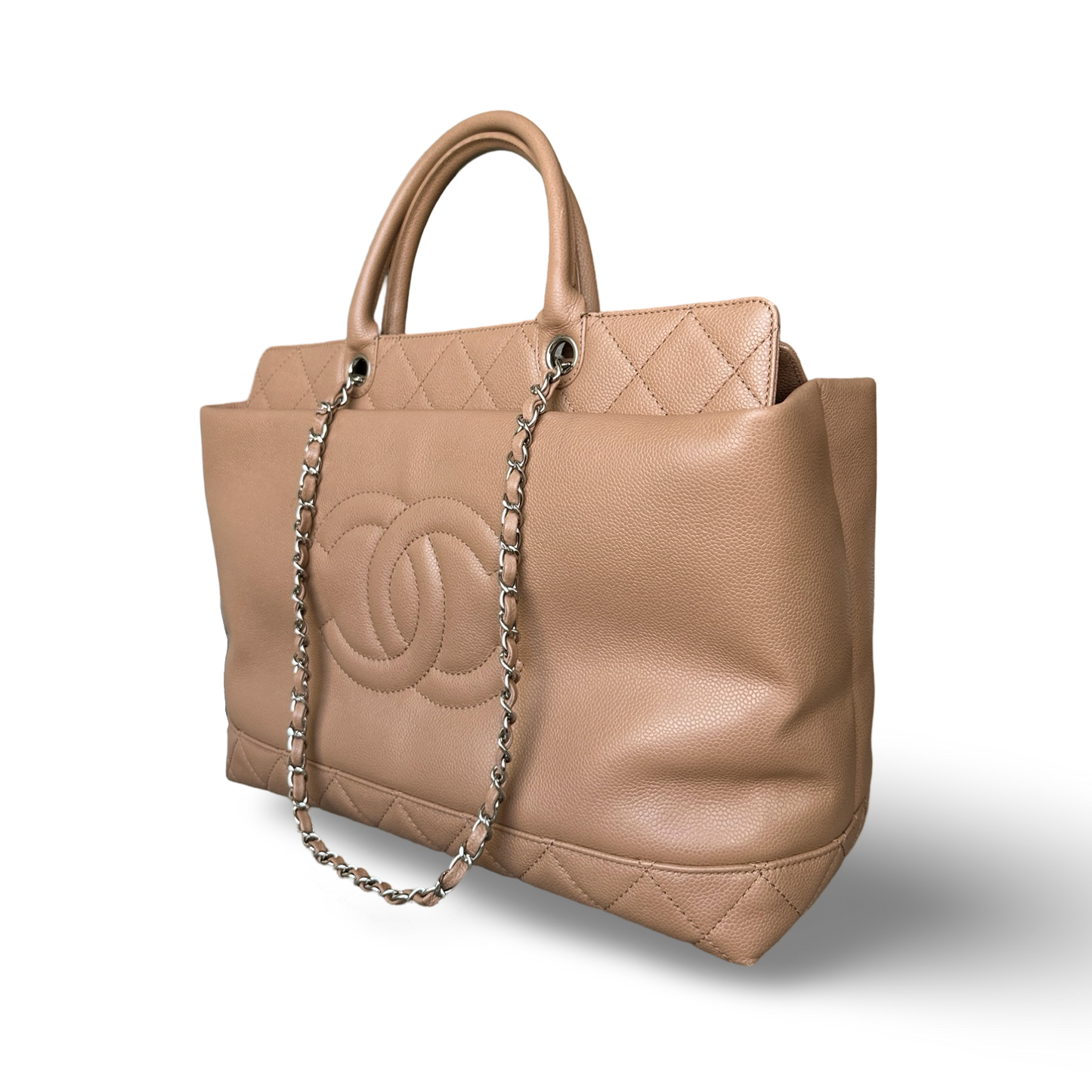 Chanel Classic Caviar Soft CC Top Handle Medium Tote - GHW / Beige