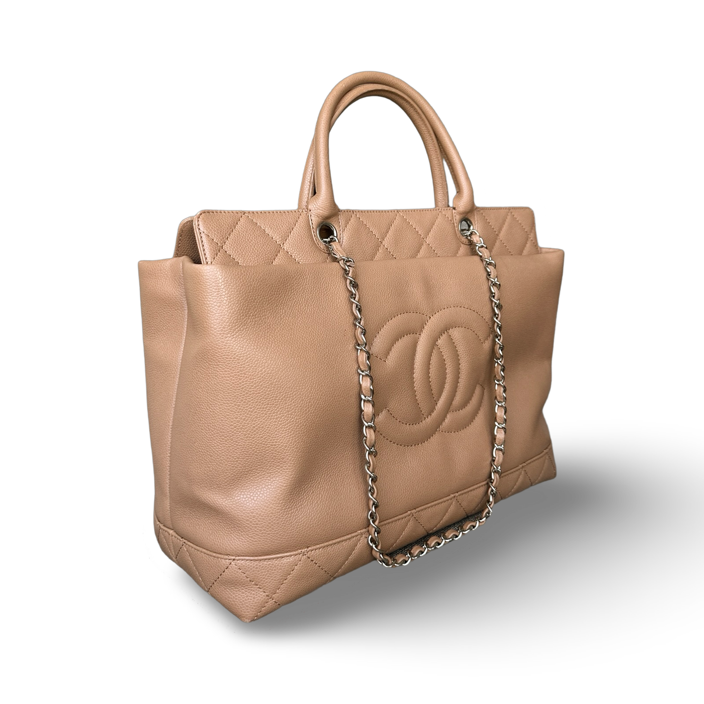 Chanel Classic Caviar Soft CC Top Handle Medium Tote - GHW / Beige
