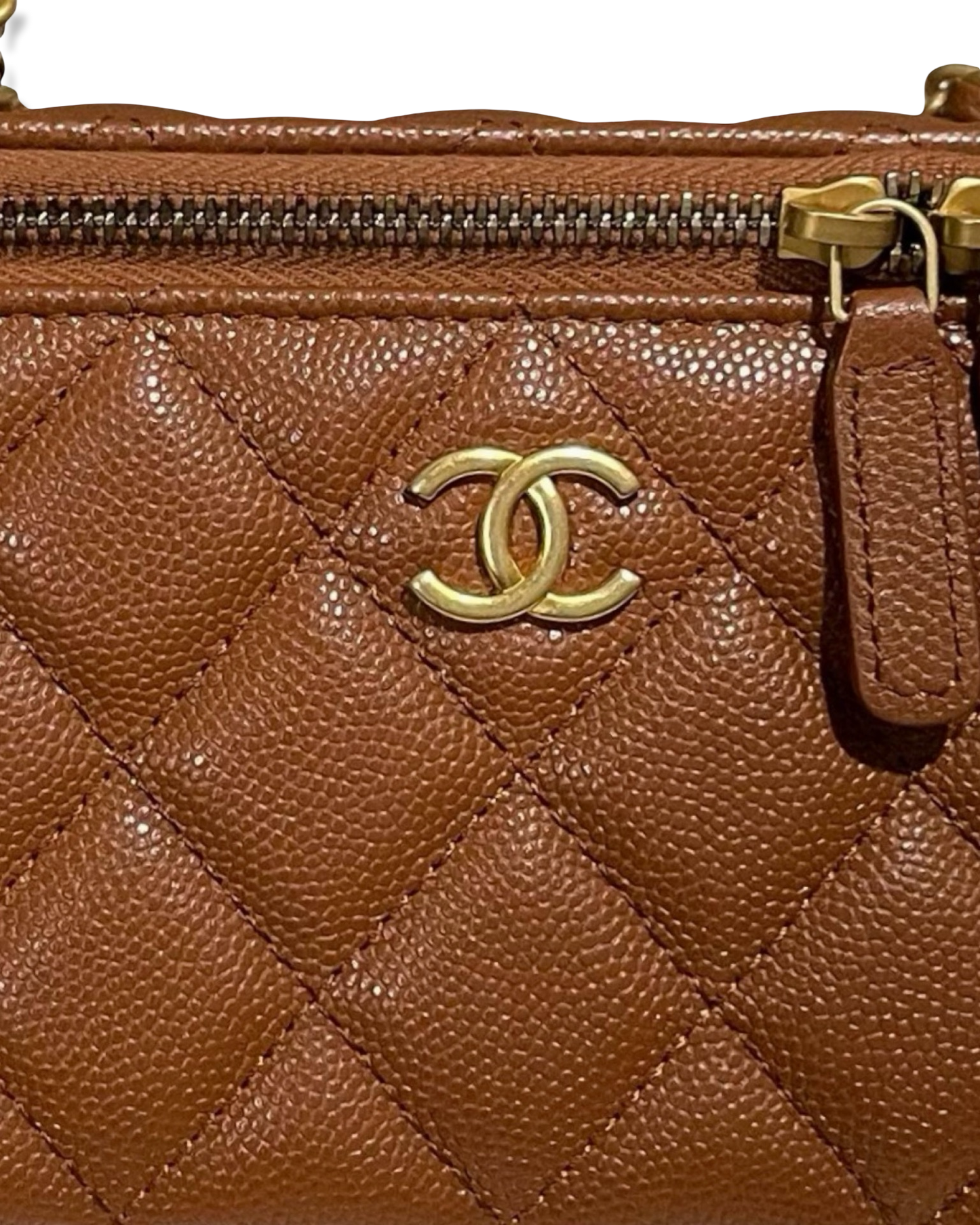 Chanel Quilted Caviar Long Vanity Box - GHW / Caramel