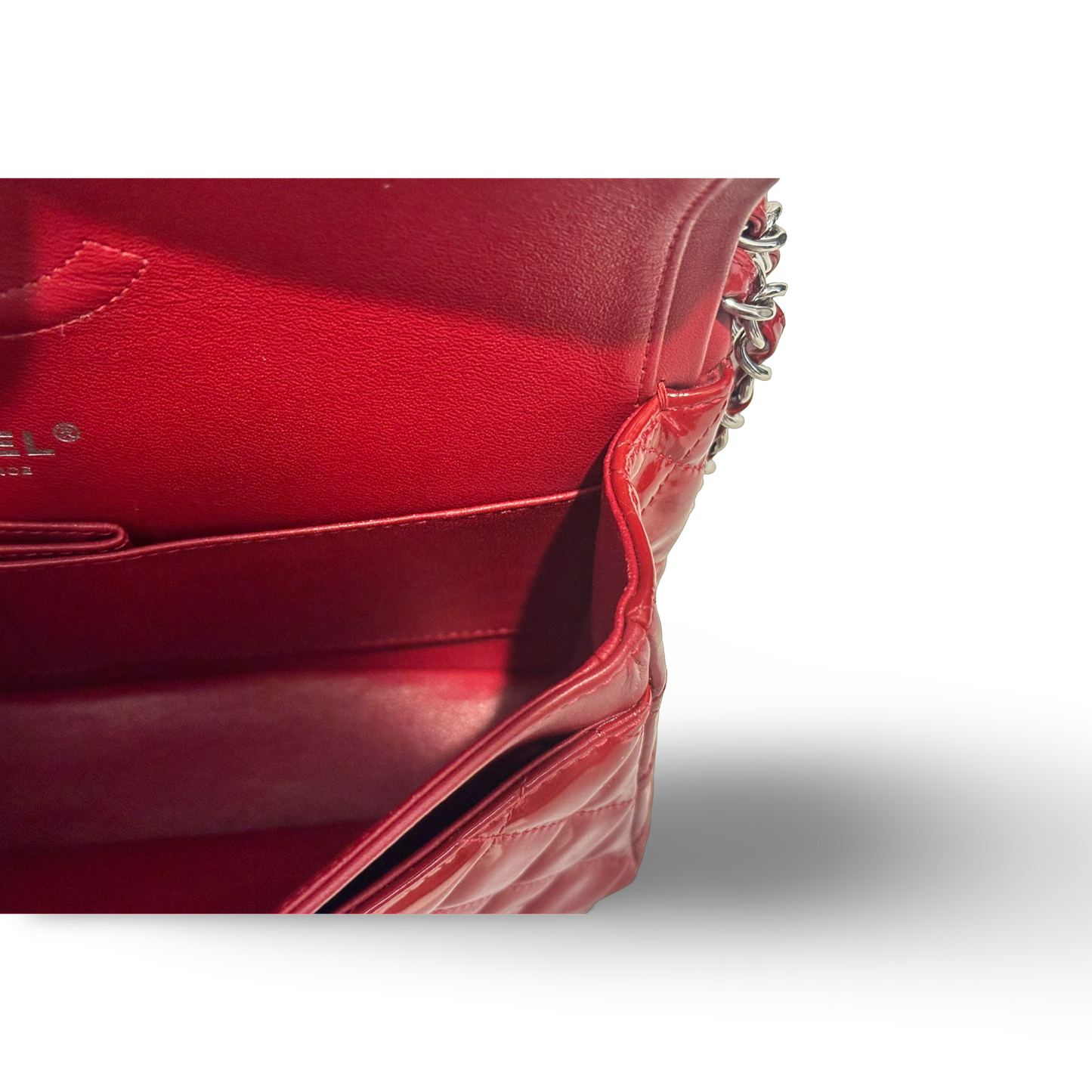 Chanel Classic Patent Medium Double Flap - SHW / Red