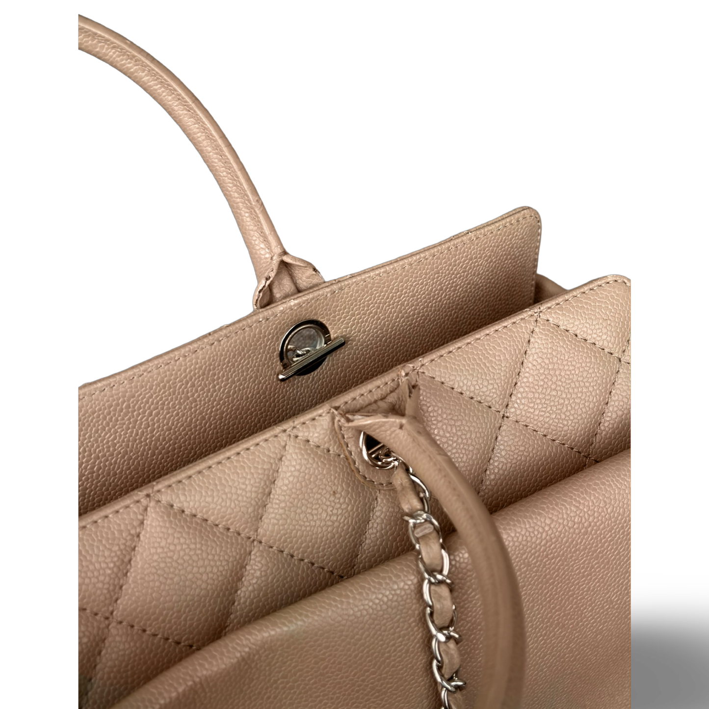 Chanel Classic Caviar Soft CC Top Handle Medium Tote - GHW / Beige