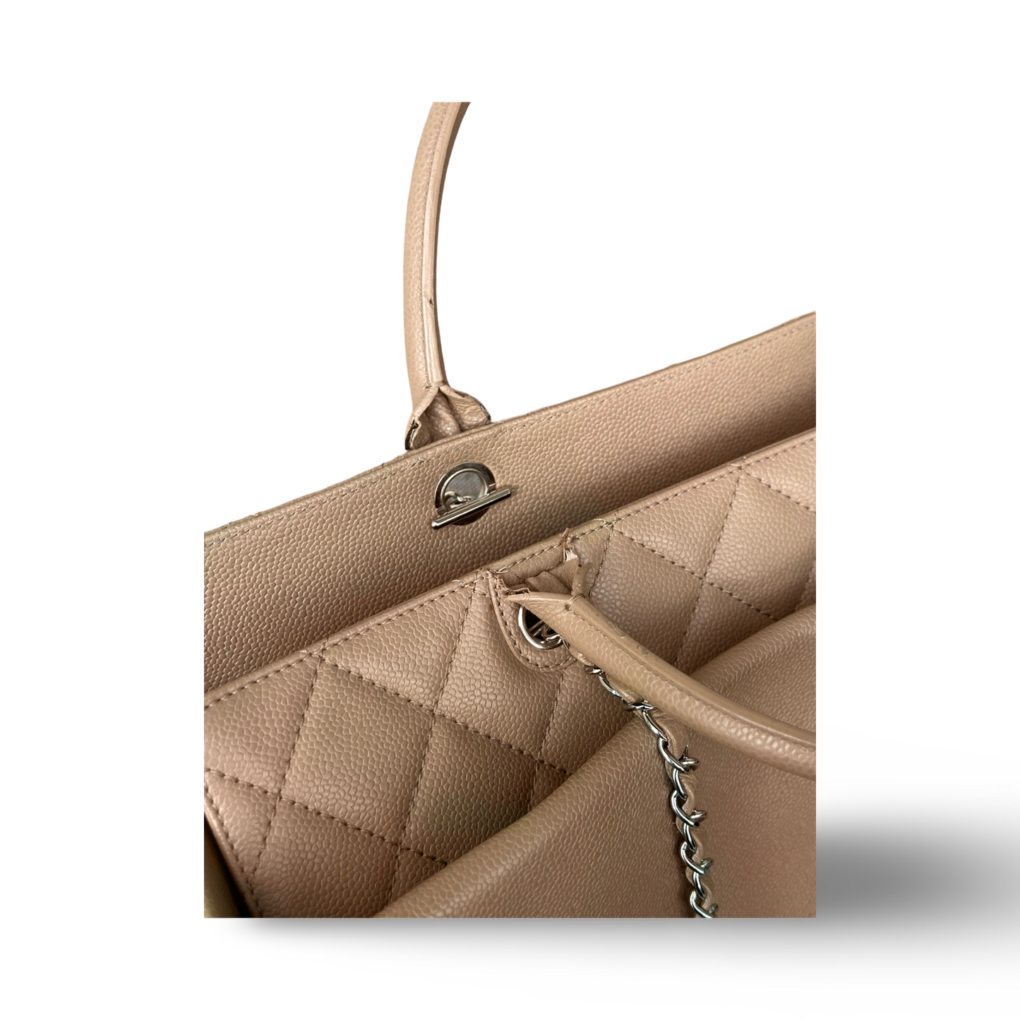 Chanel Classic Caviar Soft CC Top Handle Medium Tote - GHW / Beige