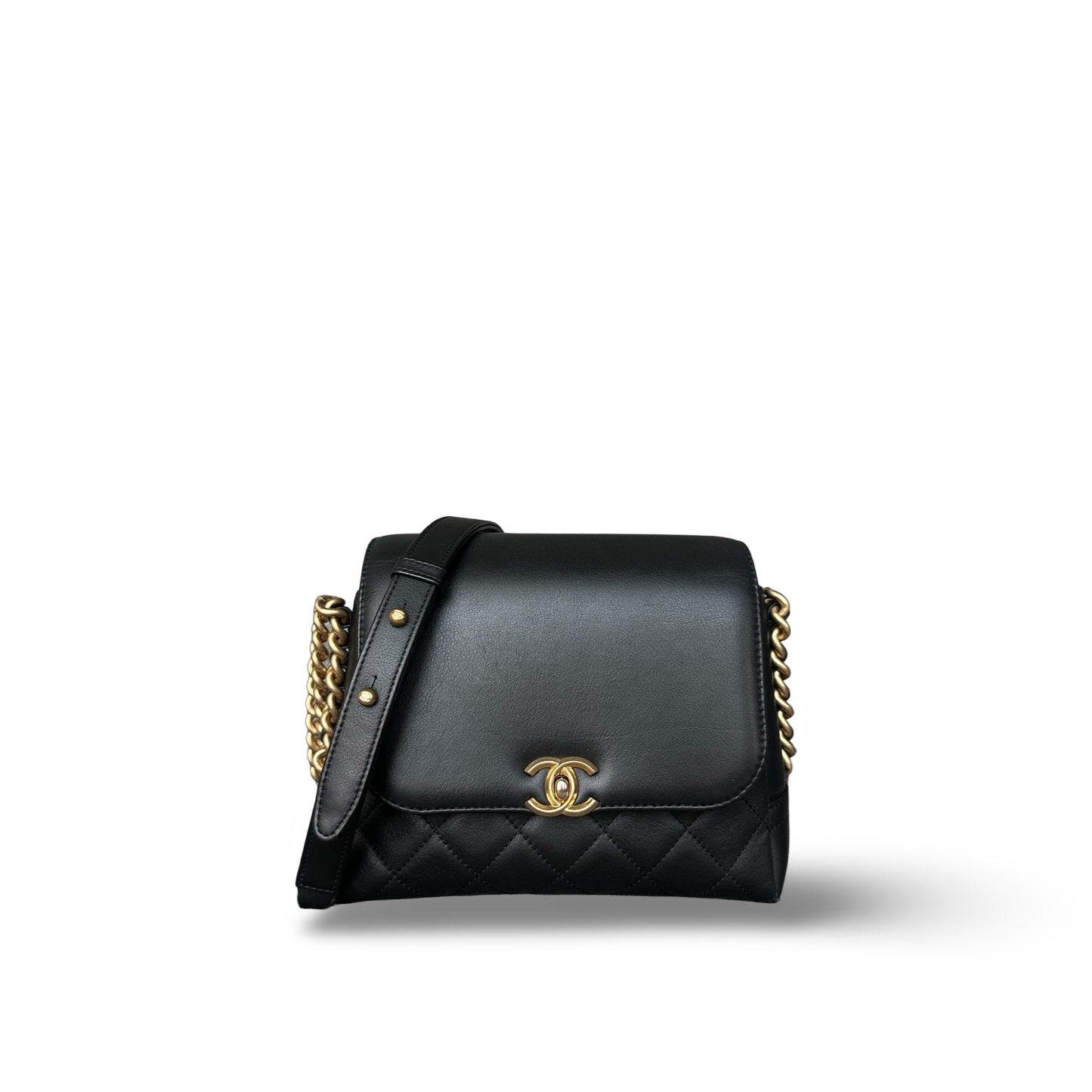 Chanel Quilted Calfskin Medium Side Chain Compartment Flap Bag - GHW / Black
