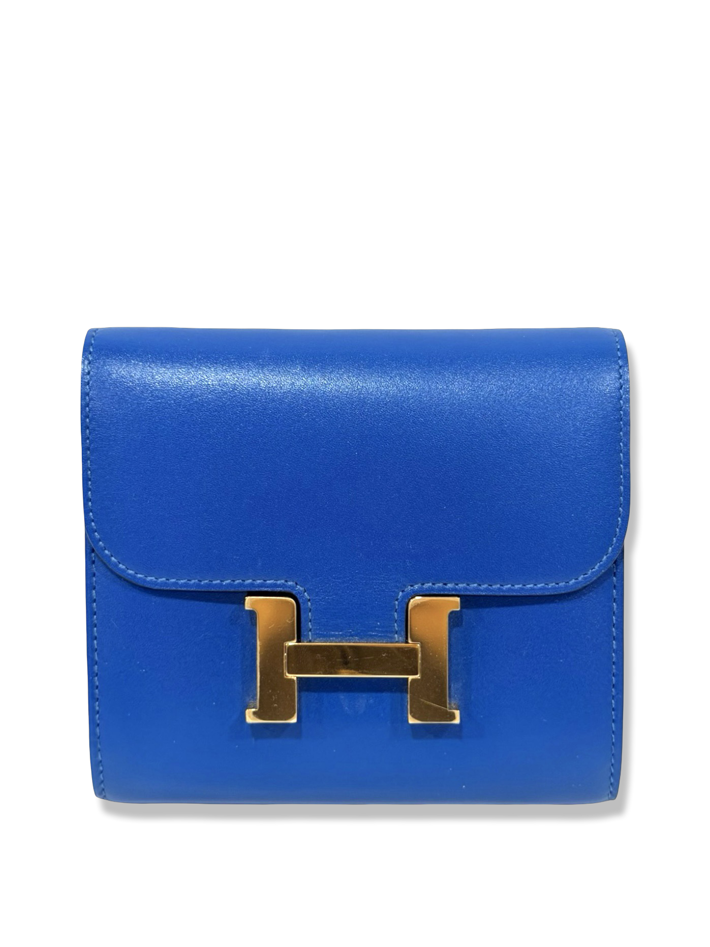 Hermes Box Compact Constance Short Wallet  - GHW / Blue