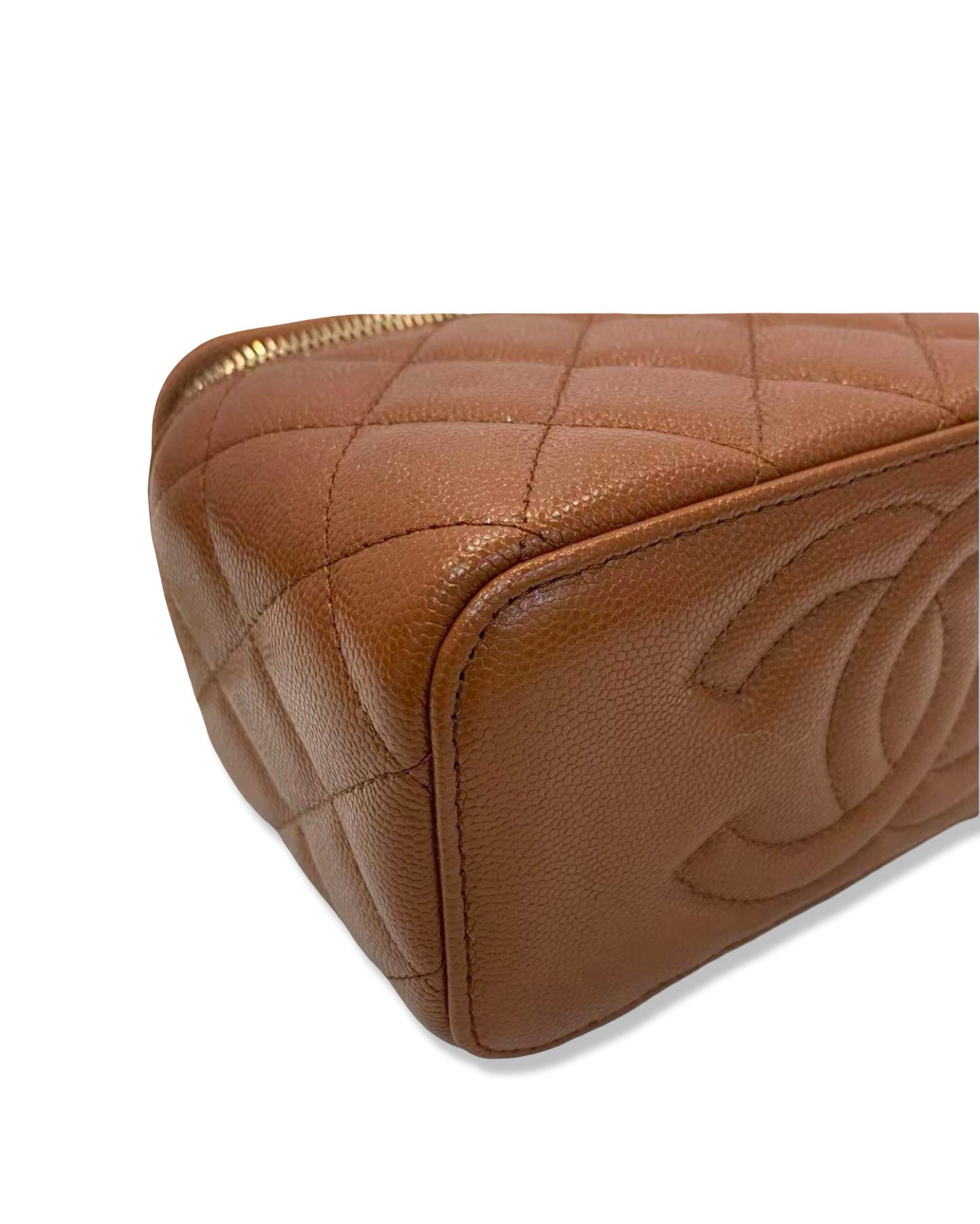Chanel Quilted Caviar Long Vanity Box - GHW / Caramel
