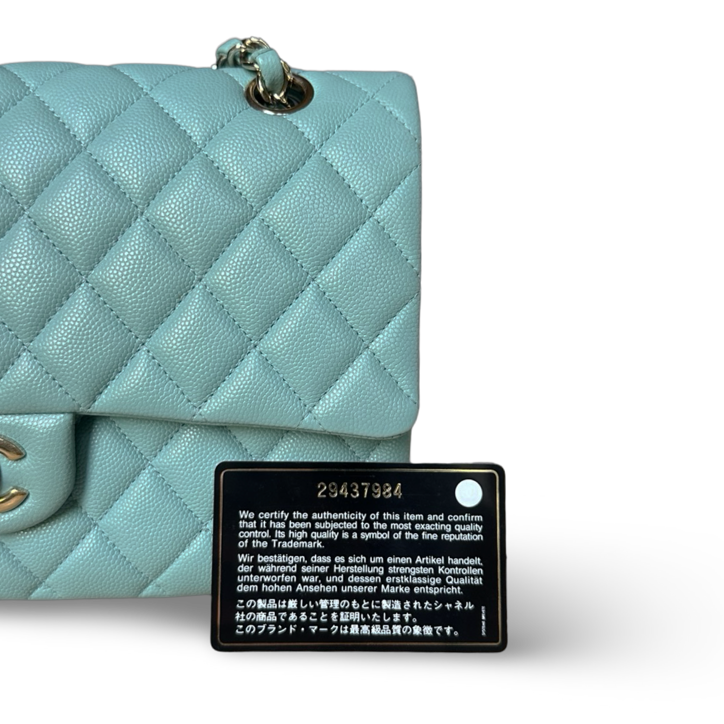 Chanel Classic Caviar Medium Double Flap - GHW / Morandi Blue