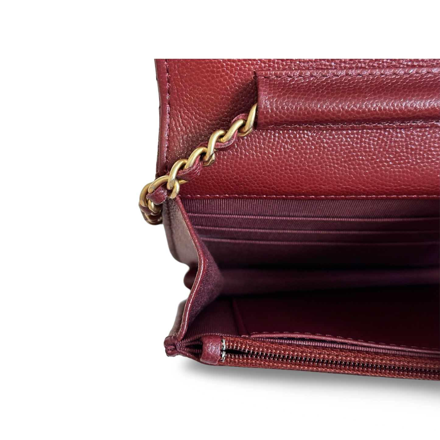 Chane Classic Quilted  Caviar WOC - GHW / Burgundy