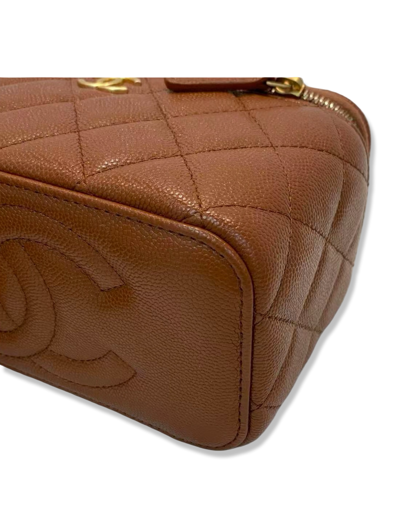 Chanel Quilted Caviar Long Vanity Box - GHW / Caramel