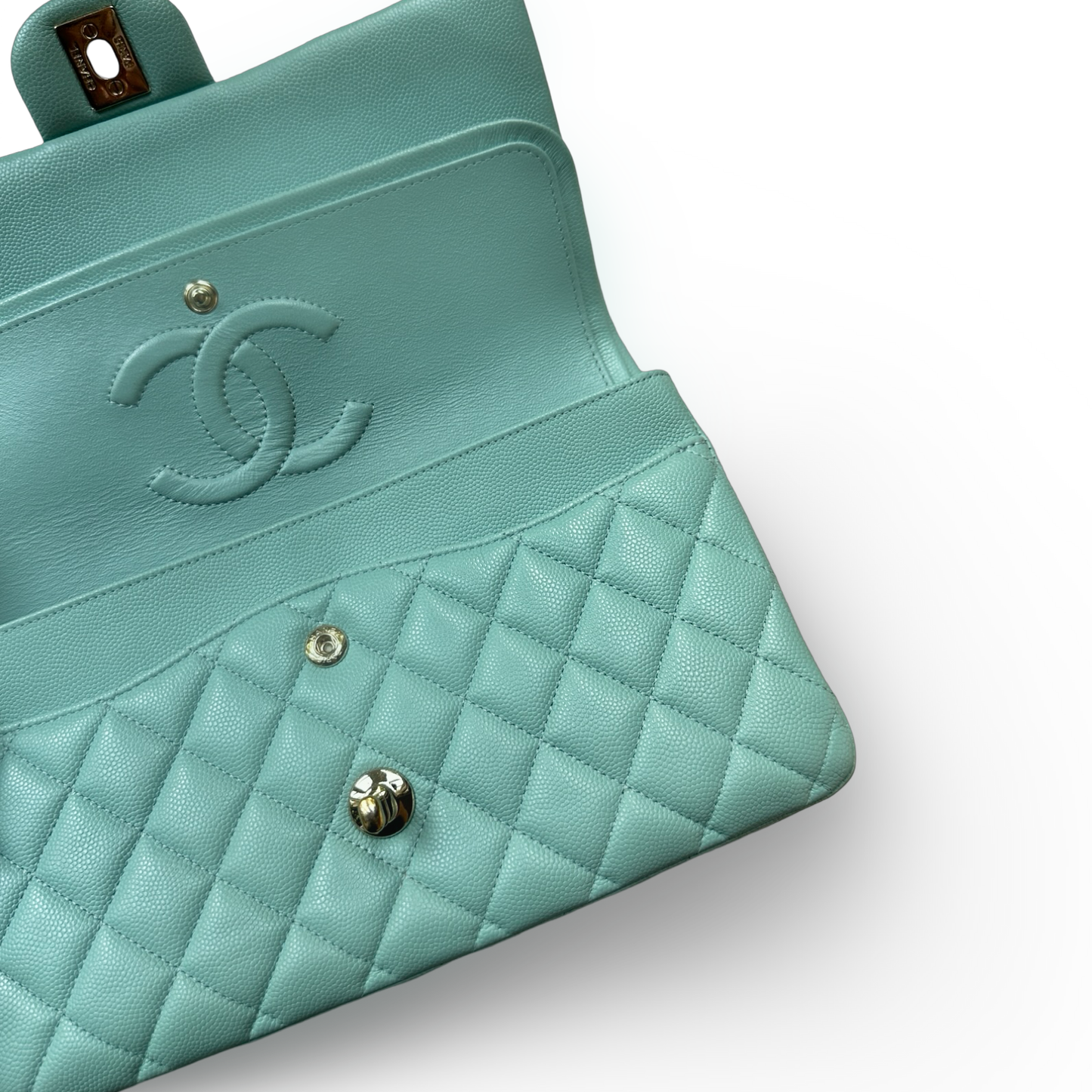 Chanel Classic Caviar Medium Double Flap - GHW / Morandi Blue