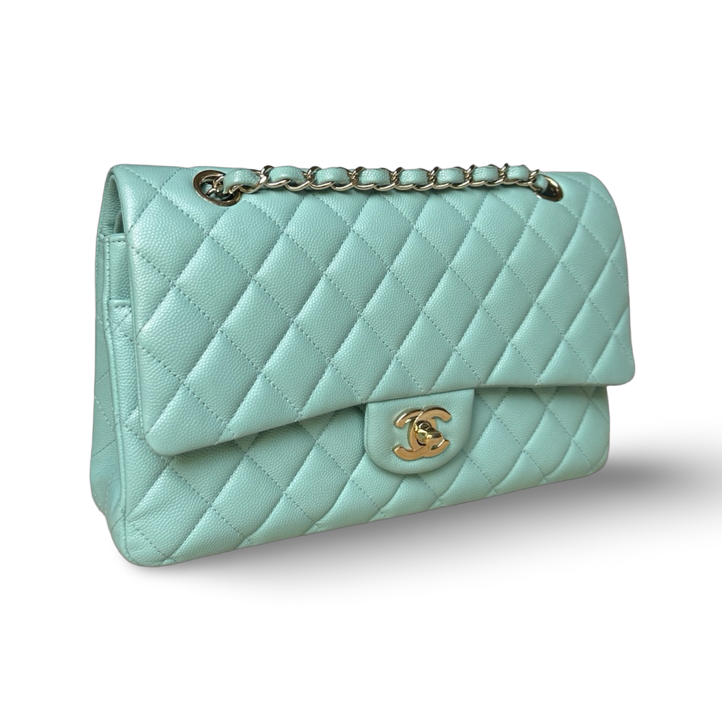 Chanel Classic Caviar Medium Double Flap - GHW / Morandi Blue