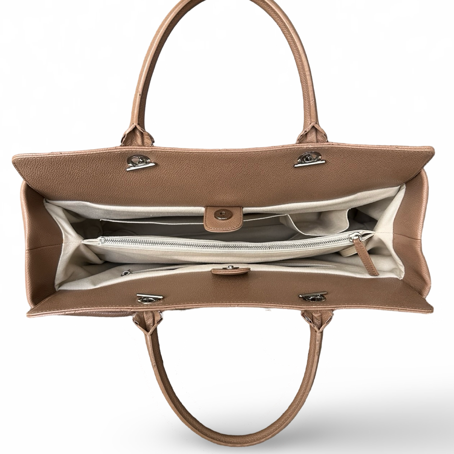 Chanel Classic Caviar Soft CC Top Handle Medium Tote - GHW / Beige
