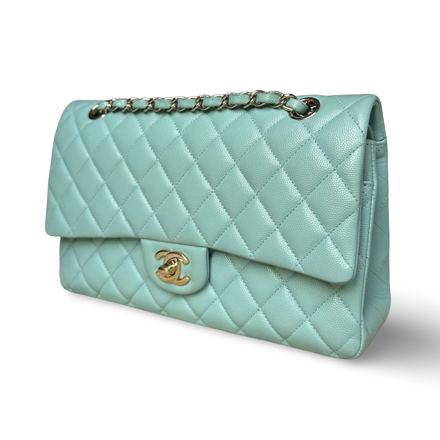 Chanel Classic Caviar Medium Double Flap - GHW / Morandi Blue