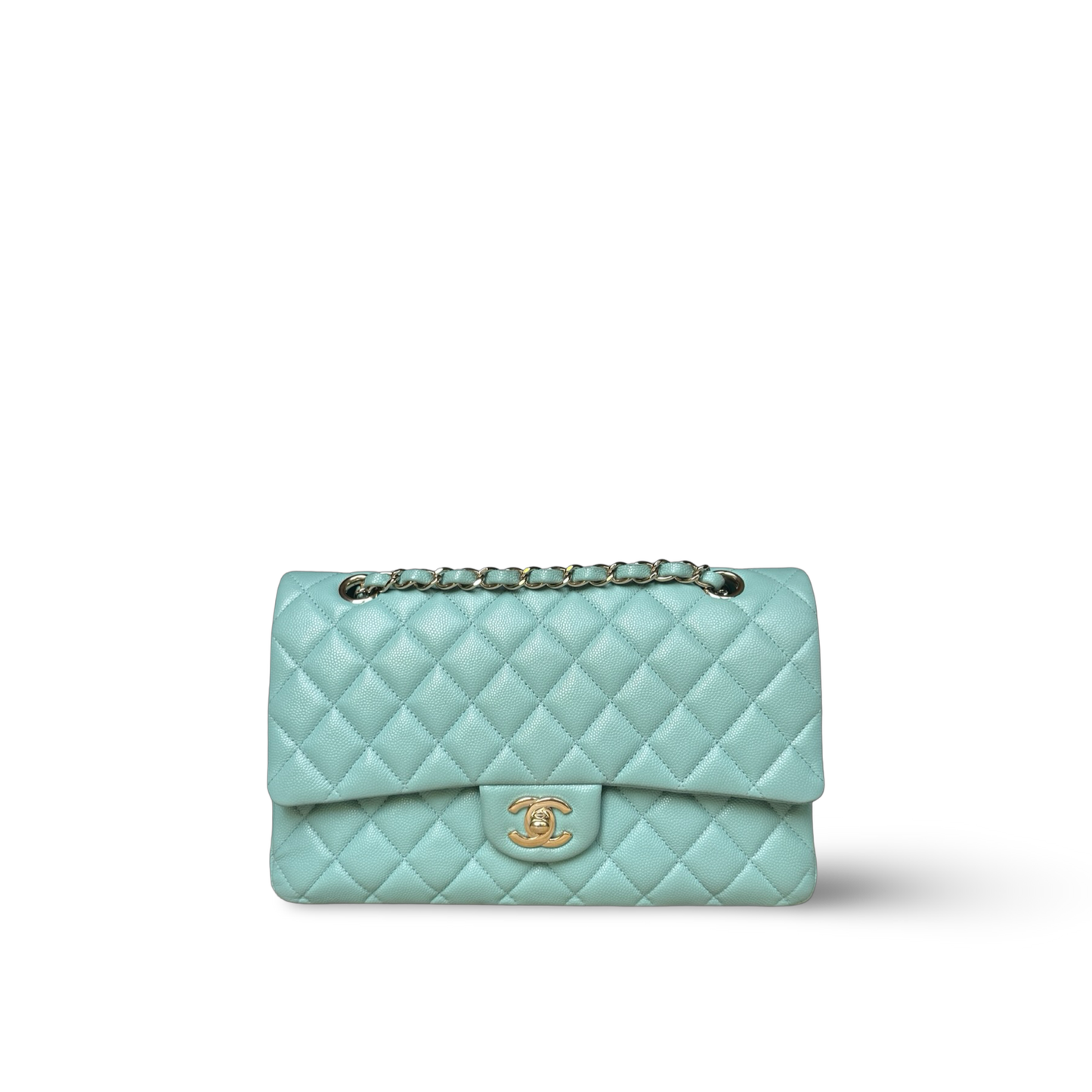 Chanel Classic Caviar Medium Double Flap - GHW / Morandi Blue