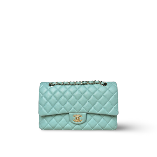 Chanel Classic Caviar Medium Double Flap - GHW / Morandi Blue