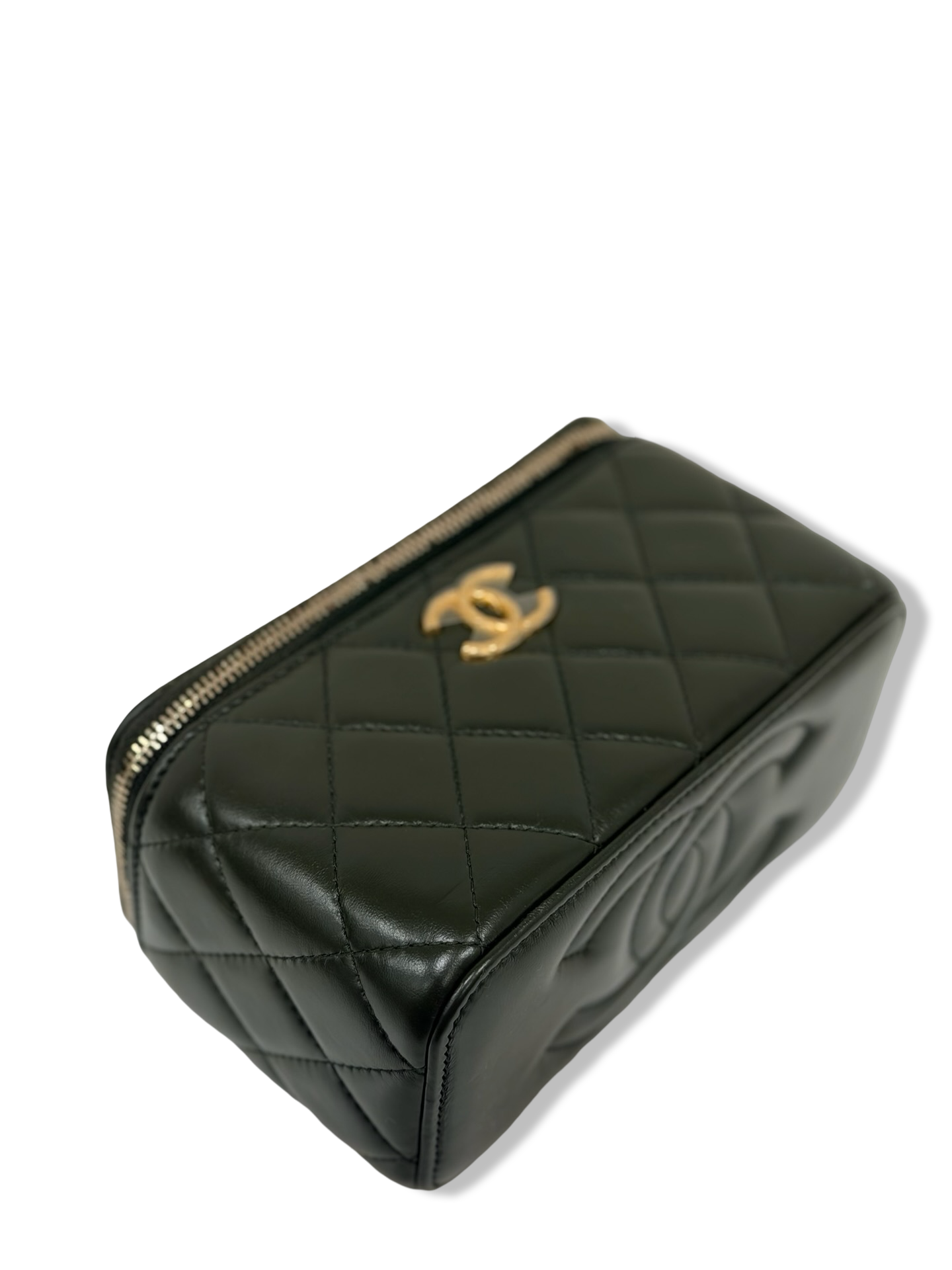 Chanel Quilted Lambskin Small Vanity Case - GHW / Olive Green