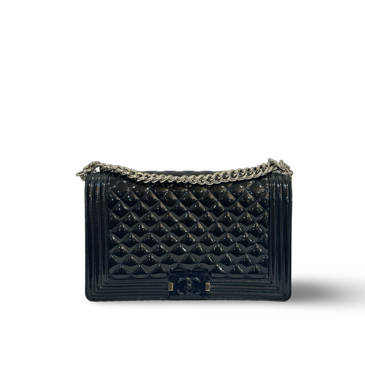 Chanel Classic Patent New Medium Boy Bag Navy