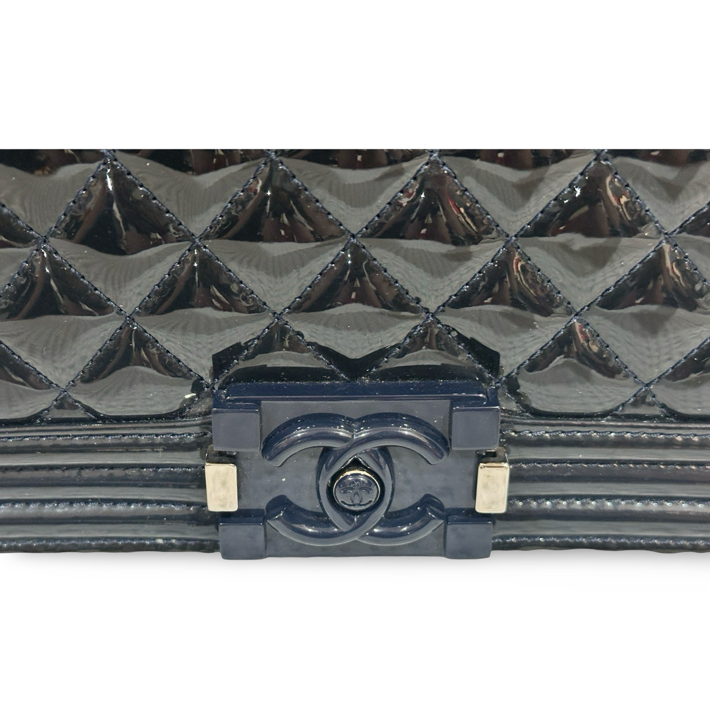 Chanel Classic Patent New Medium Boy Bag Navy