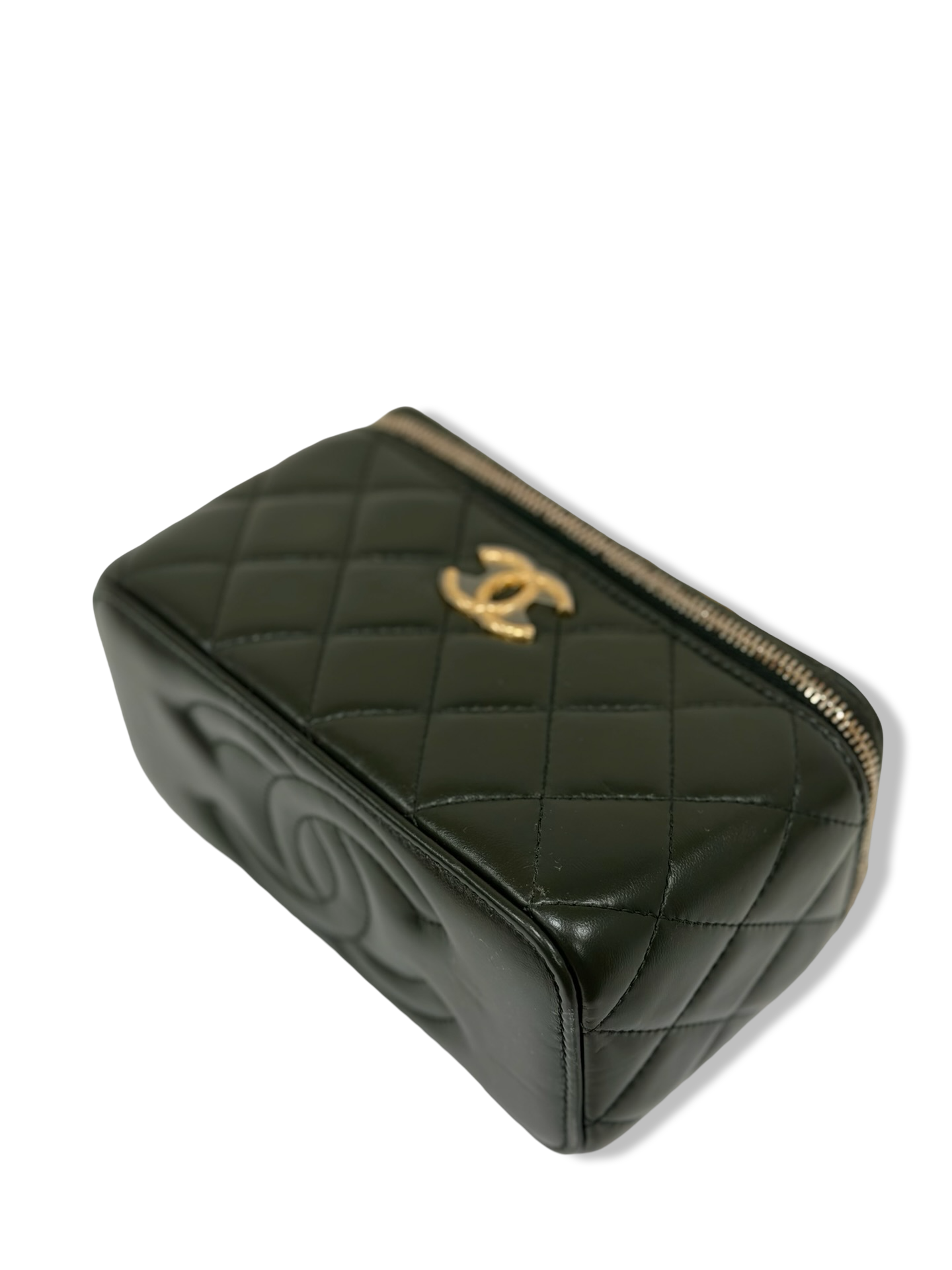 Chanel Quilted Lambskin Small Vanity Case - GHW / Olive Green