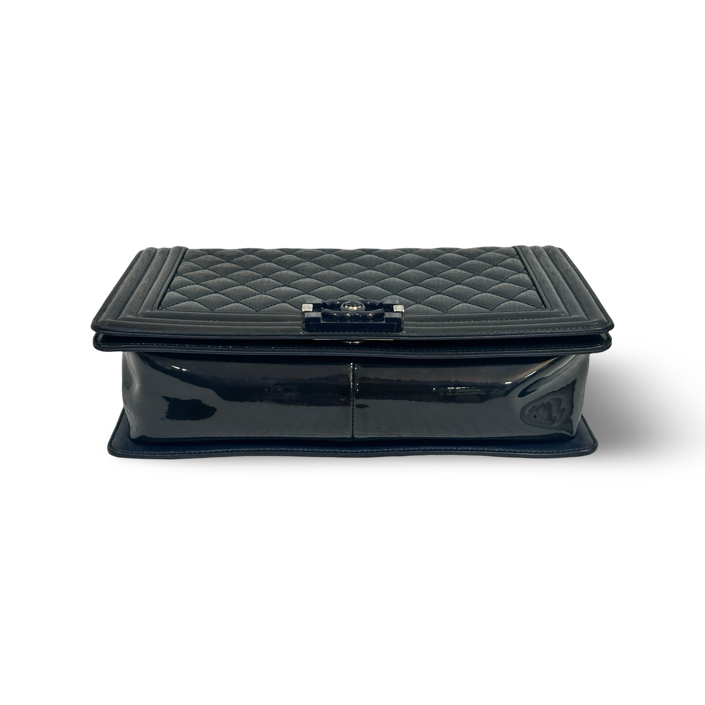 Chanel Classic Patent New Medium Boy Bag Navy