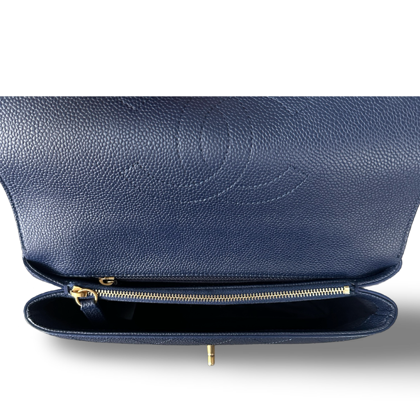 Chanel Stitched Caviar Medium Affinity Top Handle Bag - GHW / Navy