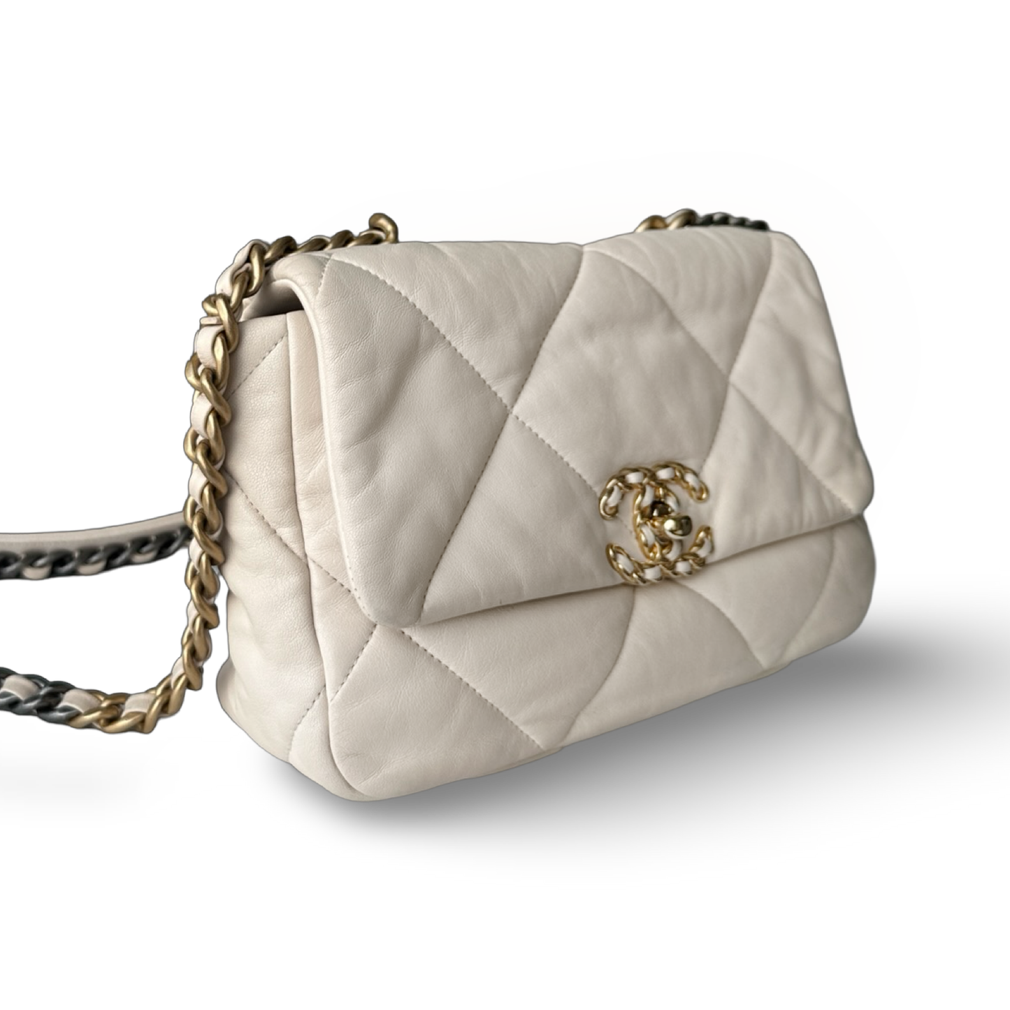 Chanel Goatskin Quilted Medium 19 Flap Bag - GHW / Beige