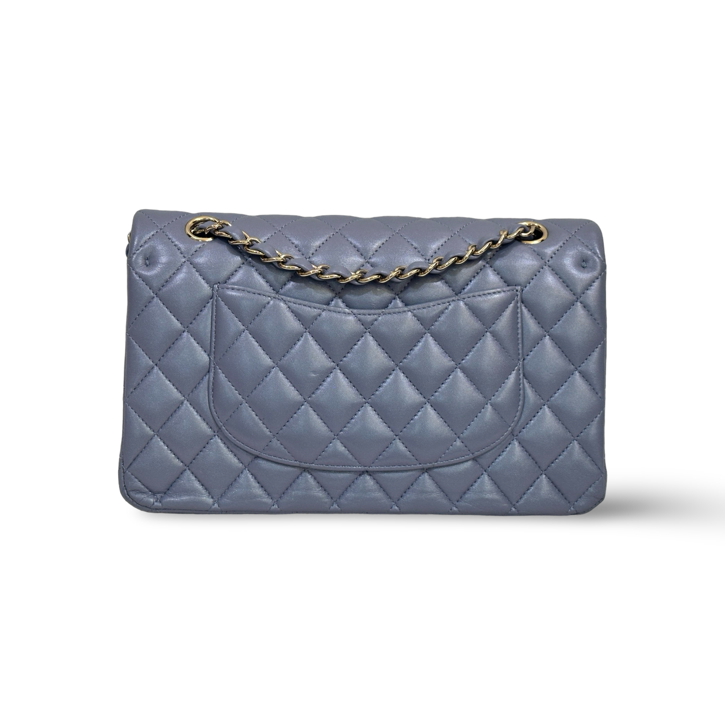 Chanel Classic Lambskin Medium Double Flap Sliver Ash Blue
