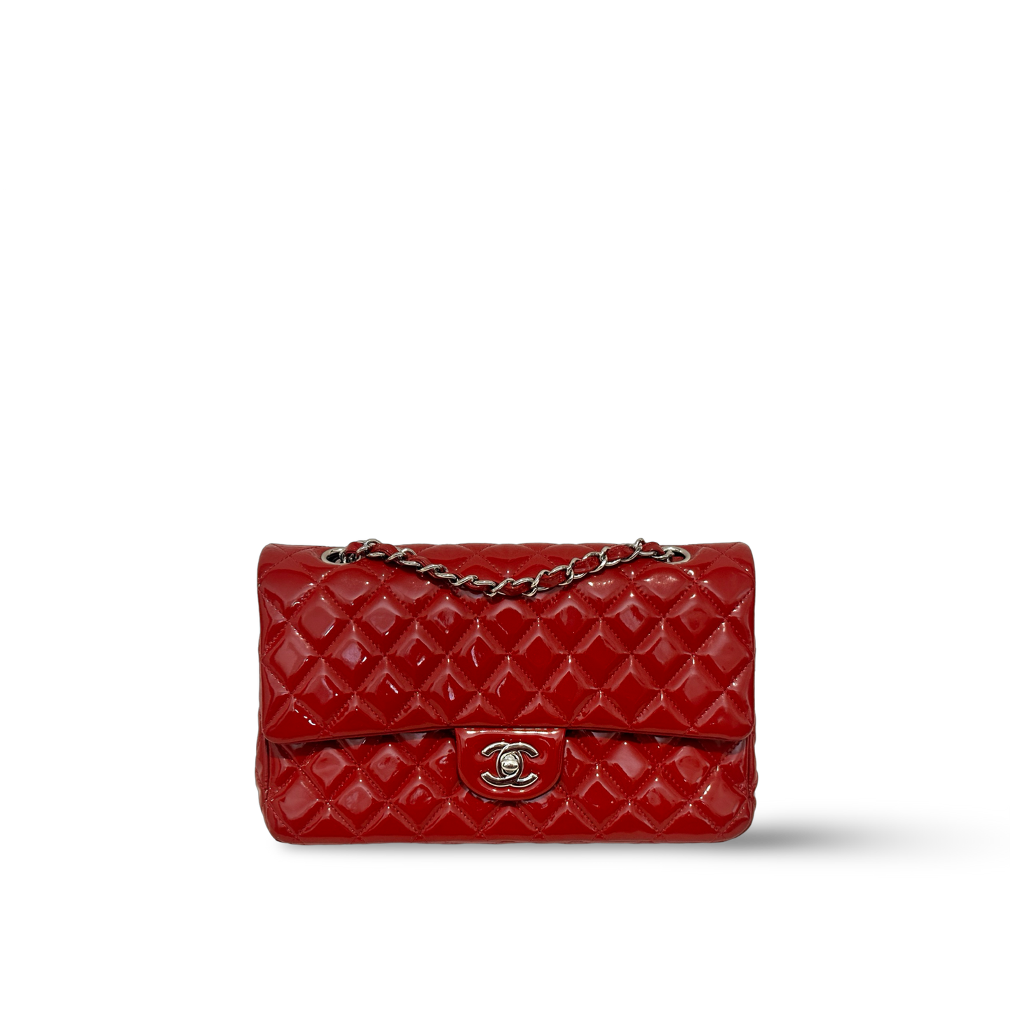 Chanel Classic Patent Medium Double Flap - SHW / Red