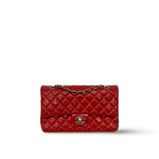 Chanel Classic Patent Medium Double Flap - SHW / Red
