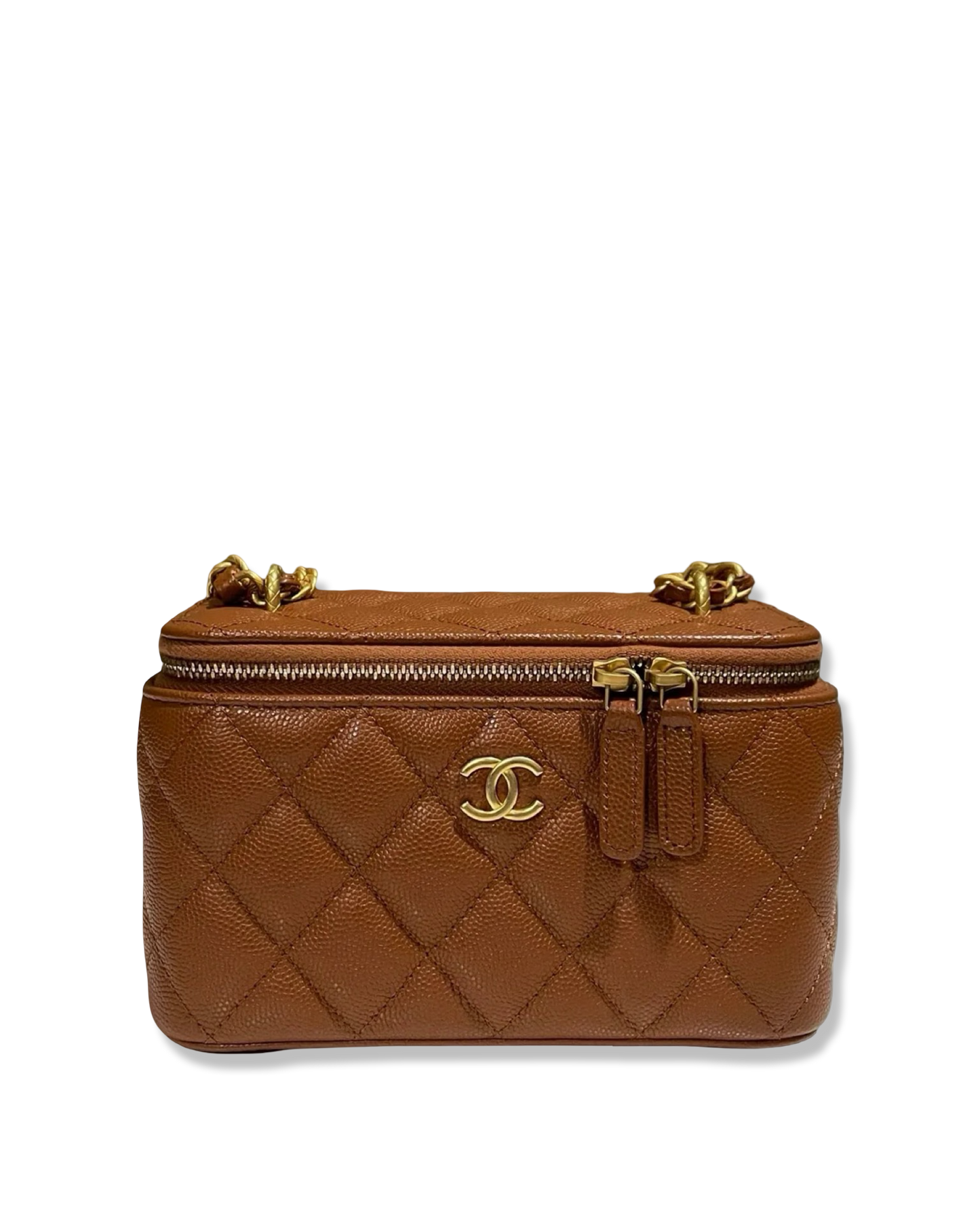 Chanel Quilted Caviar Long Vanity Box - GHW / Caramel