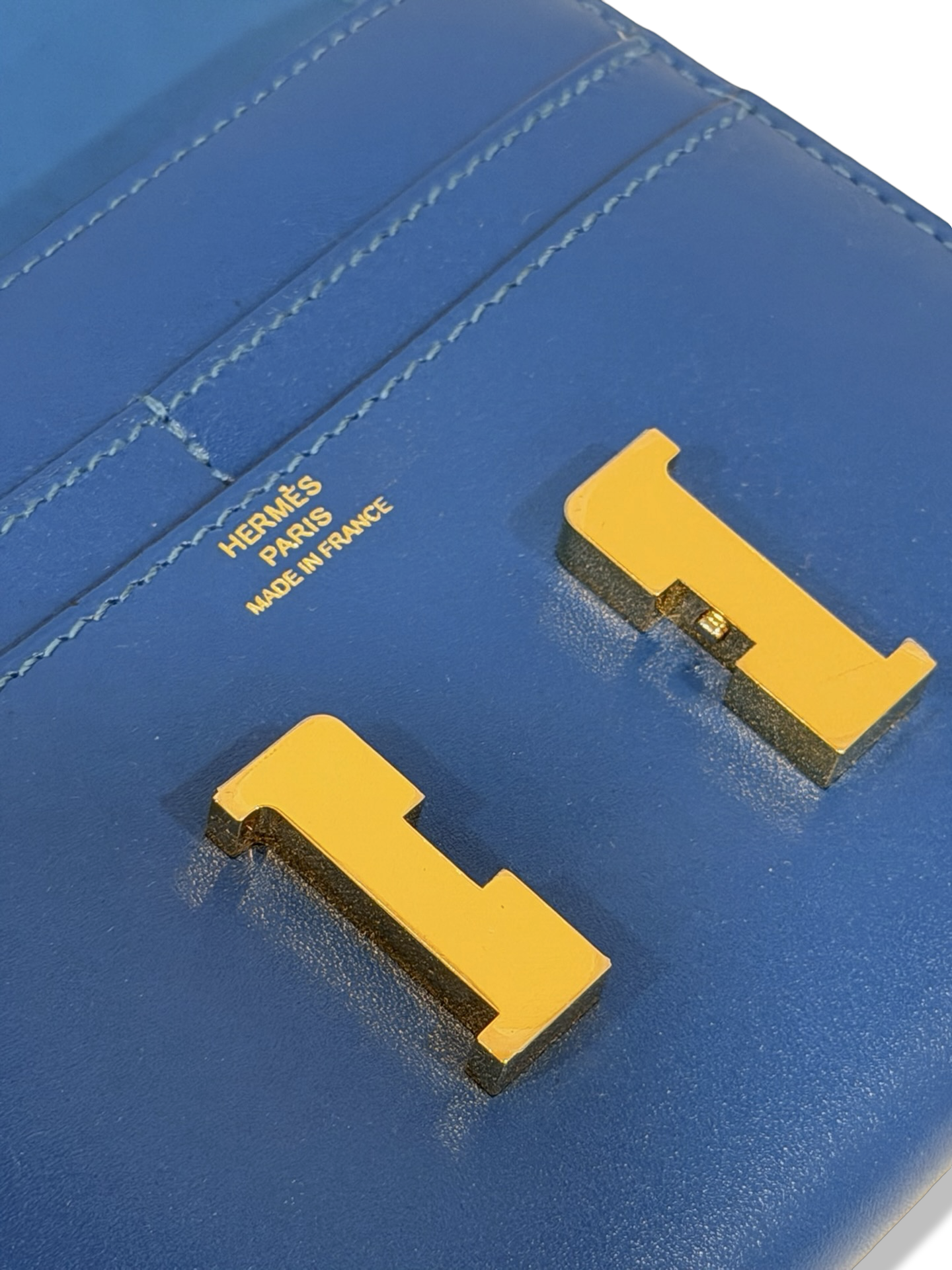 Hermes Box Compact Constance Short Wallet  - GHW / Blue