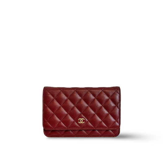 Chane Classic Quilted  Caviar WOC - GHW / Burgundy