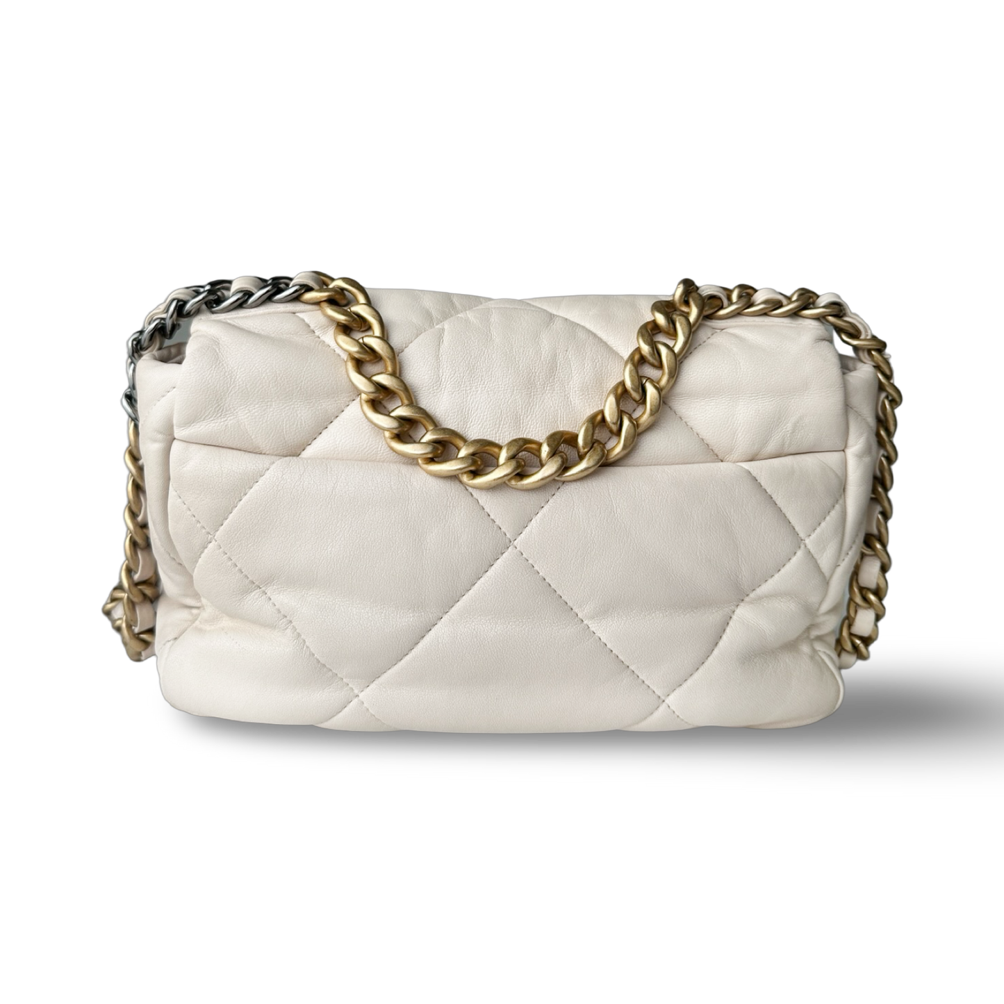 Chanel Goatskin Quilted Medium 19 Flap Bag - GHW / Beige