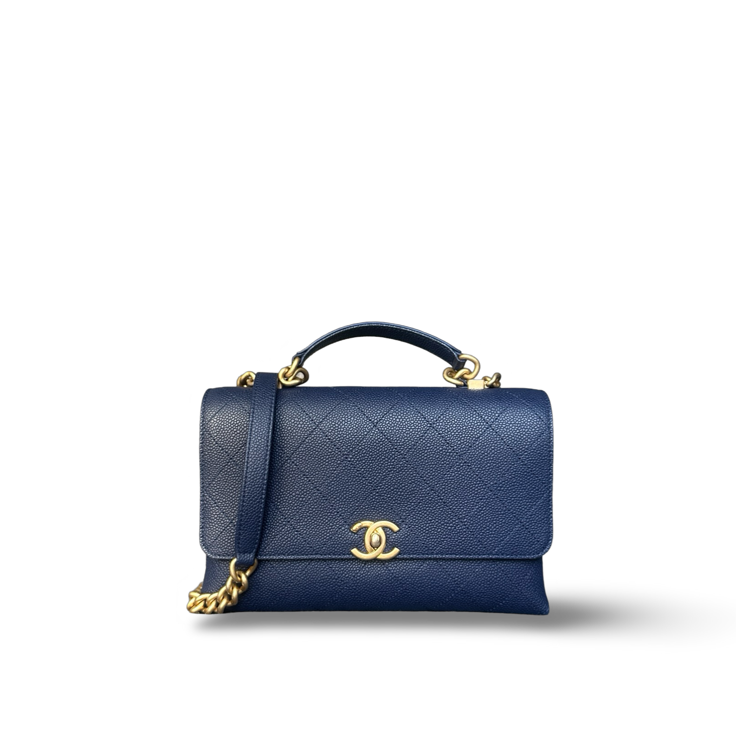 Chanel Stitched Caviar Medium Affinity Top Handle Bag - GHW / Navy