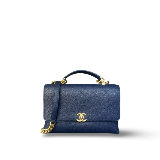 Chanel Stitched Caviar Medium Affinity Top Handle Bag - GHW / Navy