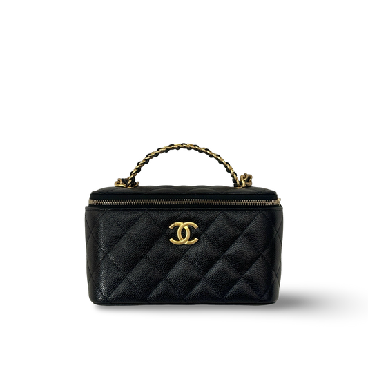 Chanel Quilted Caviar Medium Top Handle Vanity Case - GHW / Black