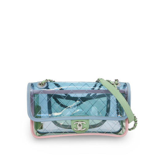 Chanel Quilted PVC Medium Single Flap Bag - SHW / Pink / Blue